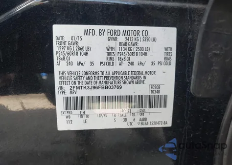 2015 Ford Edge Sel из США, поврежденный, VIN 2FMTK3J96FBB03769